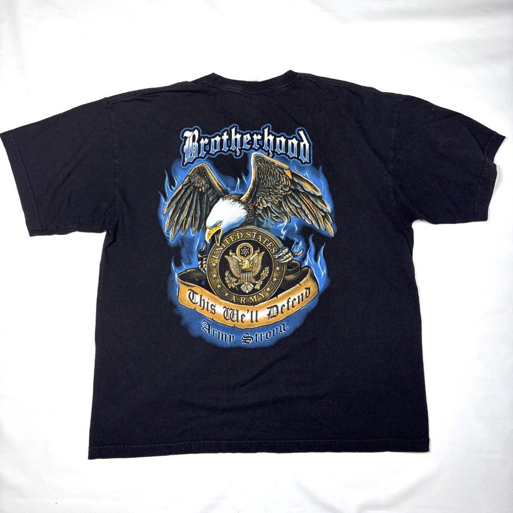 VTG Black Brotherhood US Army Strong Eagle Made In USA Bayside T-Shirt Mens XL